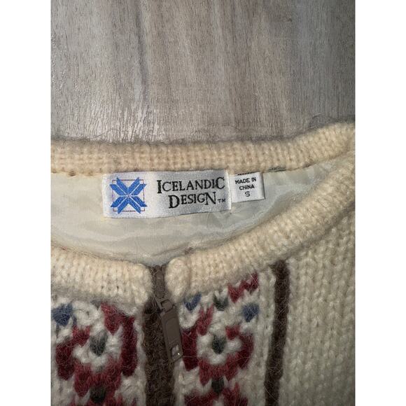 Vintage Icelandic Design 100% wool full-zip floral cardigan - size Small - Picture 10 of 11